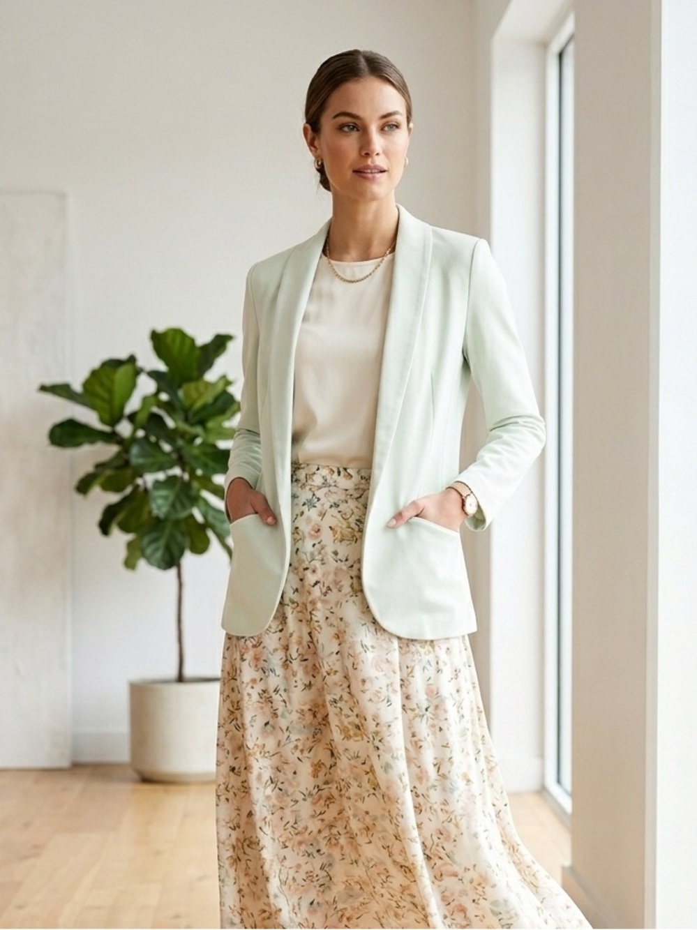 Mint green open front crepe blazer - Medium NWOT